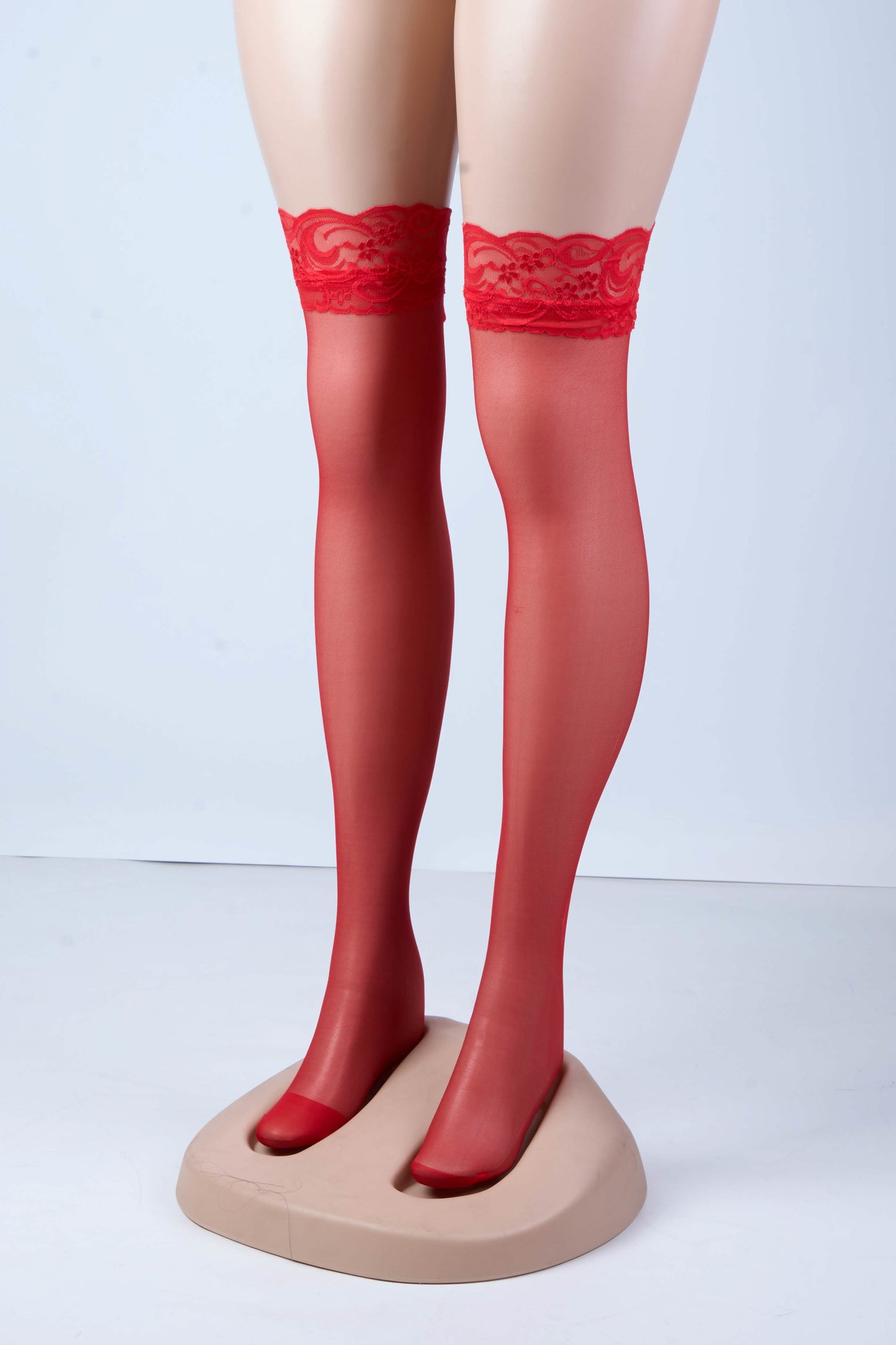 Floral Lace-Trim Thigh-High Stockings