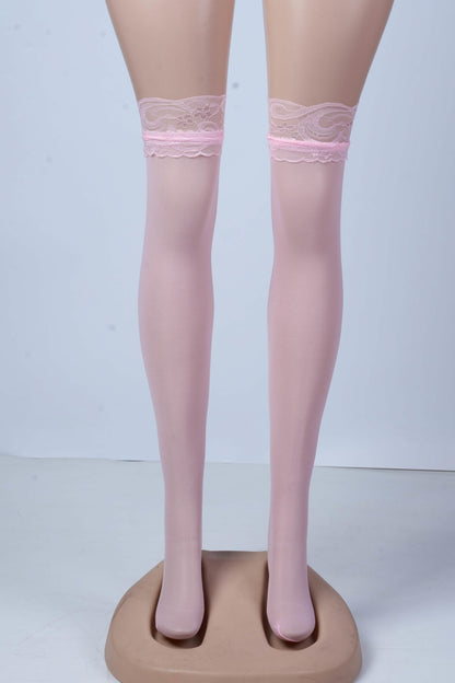 Floral Lace-Trim Thigh-High Stockings