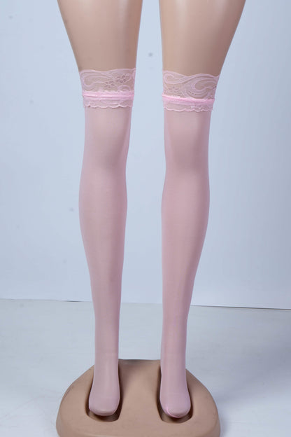 Floral Lace-Trim Thigh-High Stockings