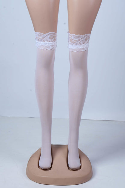 Floral Lace-Trim Thigh-High Stockings