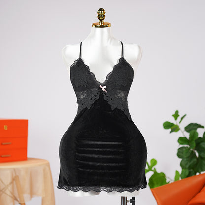 Velvet V-Neck Adjustable Spaghetti Straps Chemise