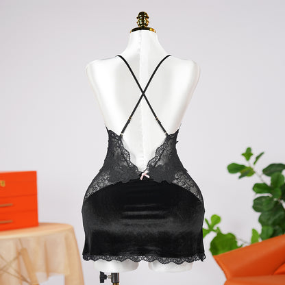Velvet V-Neck Adjustable Spaghetti Straps Chemise