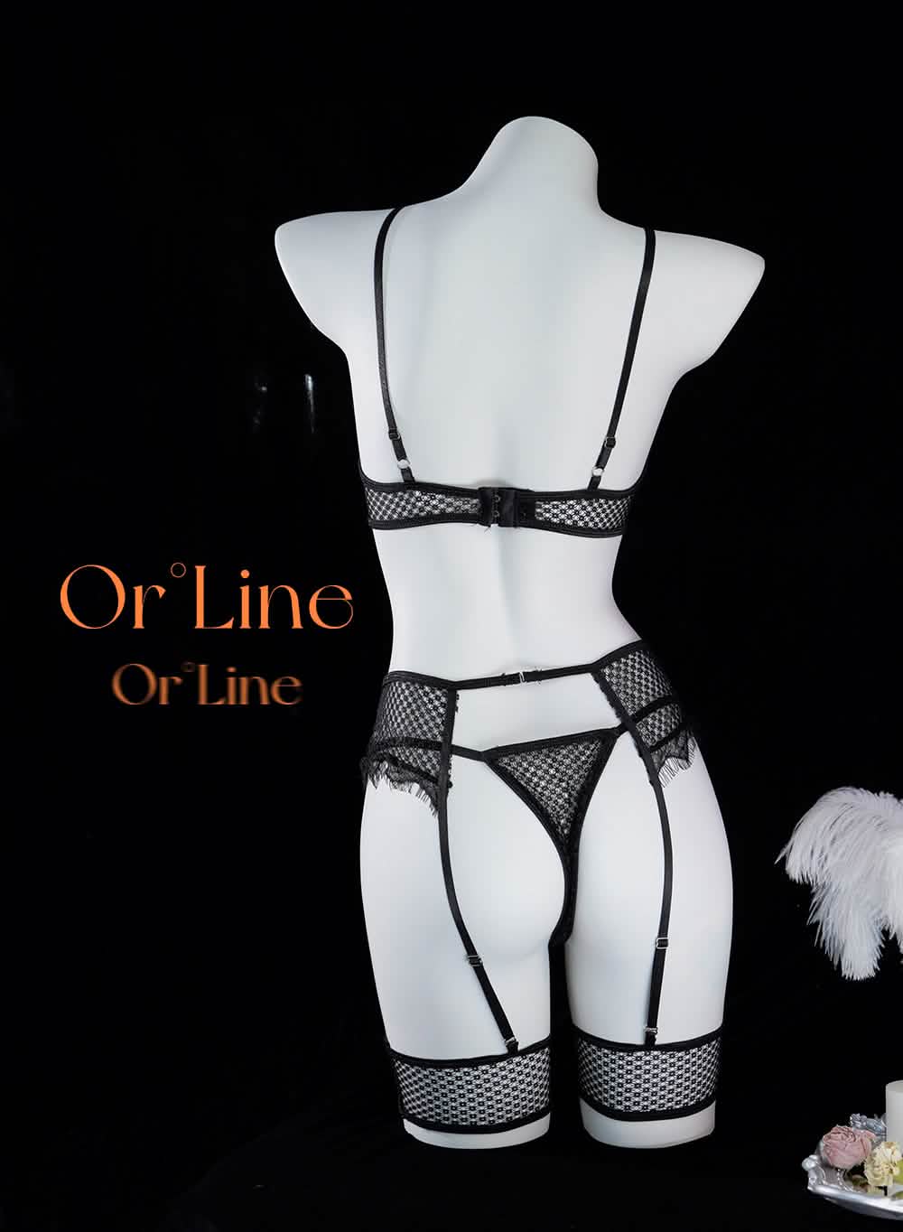 Mesh Fabric Metal Chains 3-Piece Lingerie Set