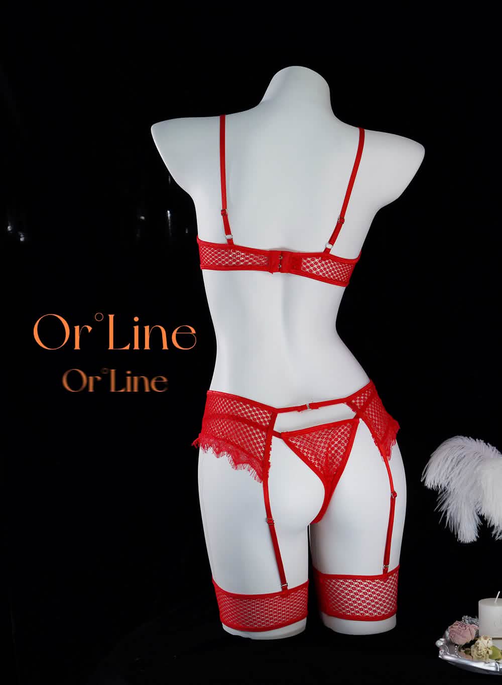 Mesh Fabric Metal Chains 3-Piece Lingerie Set