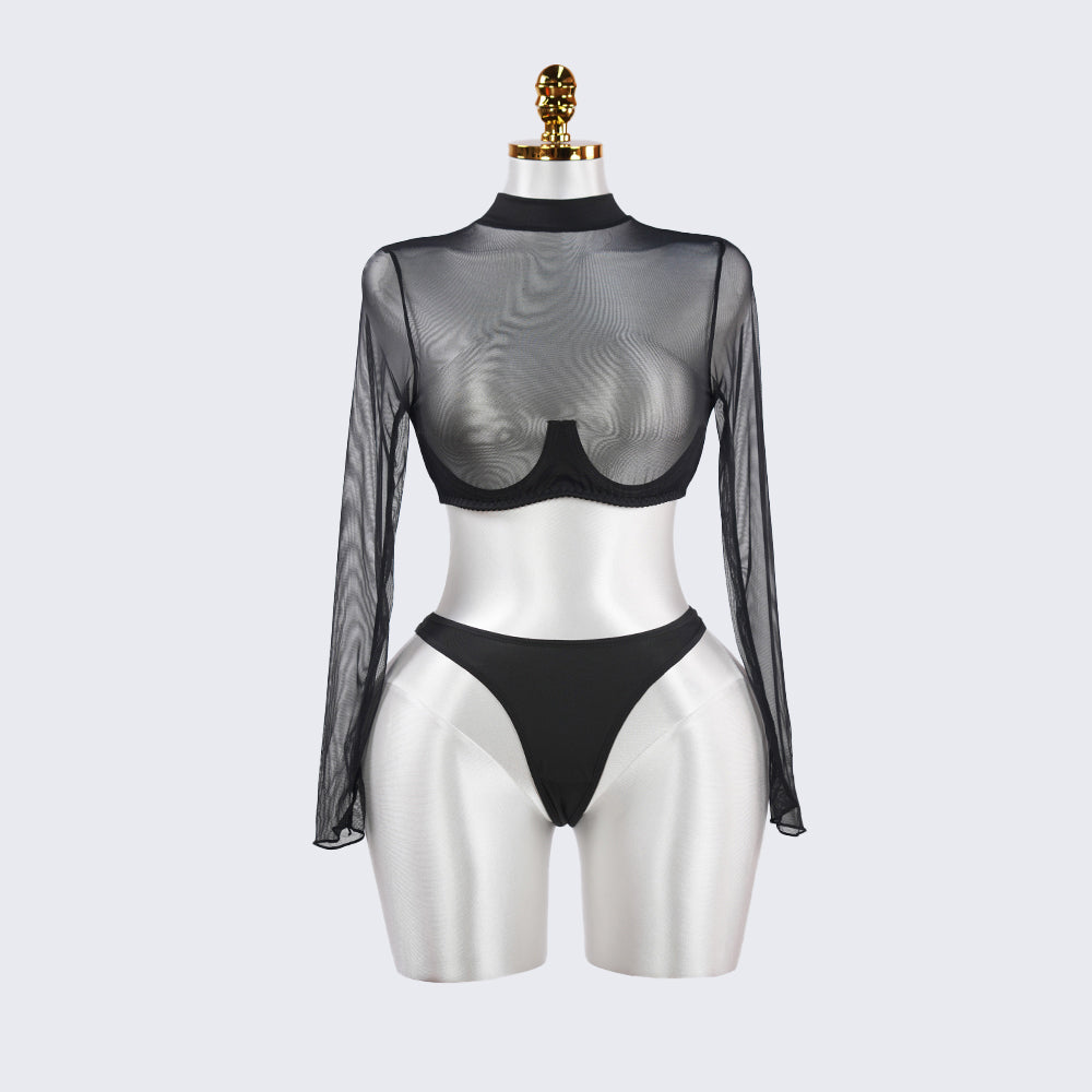 Mesh Crop Top Stockings Set
