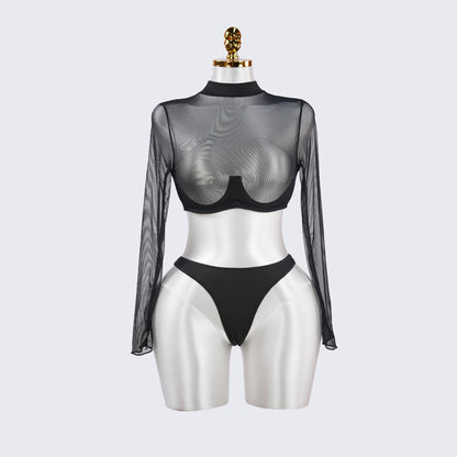 Mesh Crop Top Stockings Set
