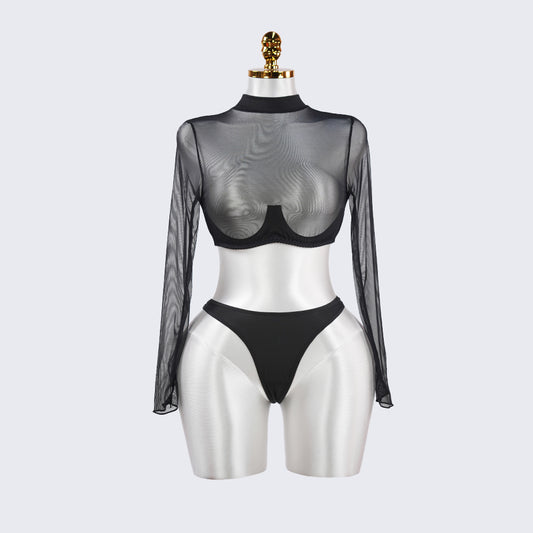 Mesh Crop Top Stockings Set