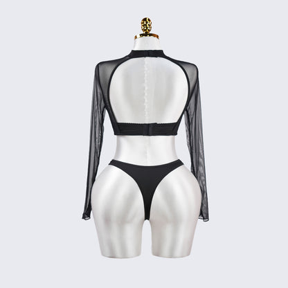 Mesh Crop Top Stockings Set