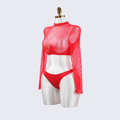 Mesh Crop Top Stockings Set