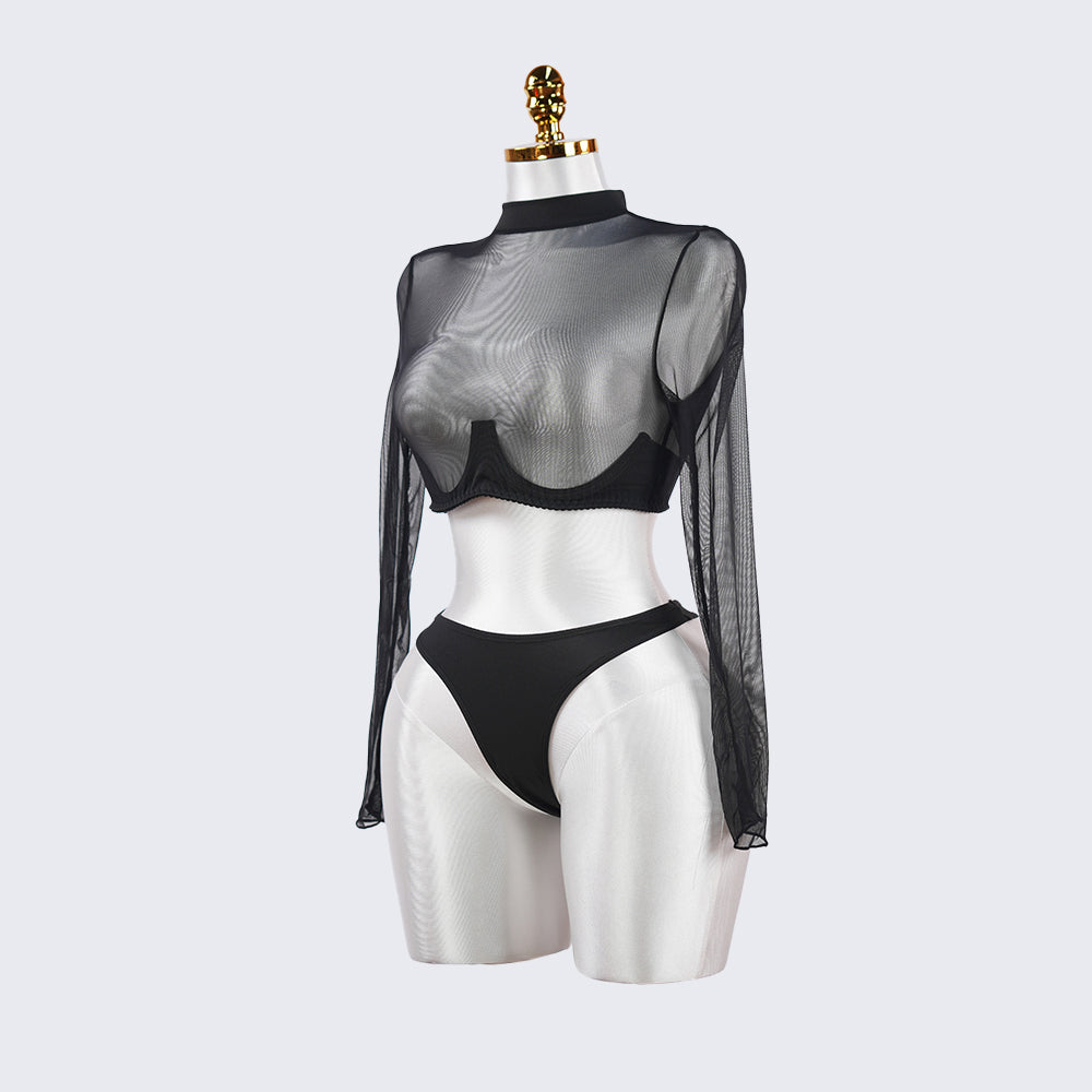 Mesh Crop Top Stockings Set