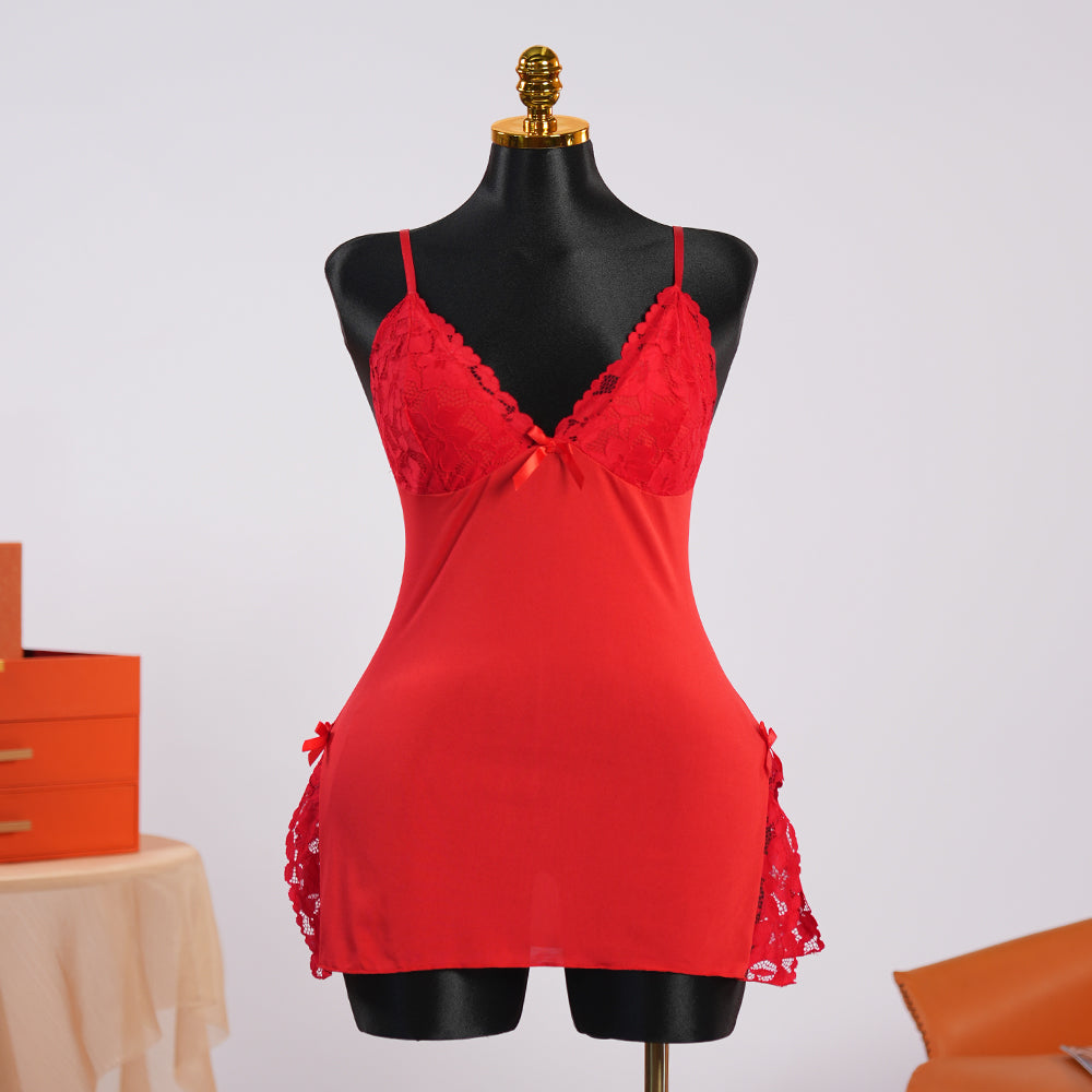 Red Mesh Sexy Spaghetti-strap Lace Dress