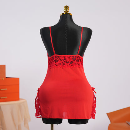 Red Mesh Sexy Spaghetti-strap Lace Dress