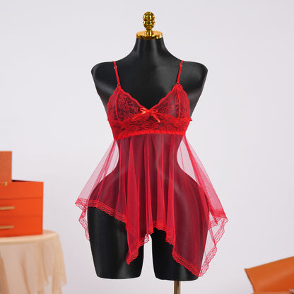 Full-body Lace See-through Top Thong Set