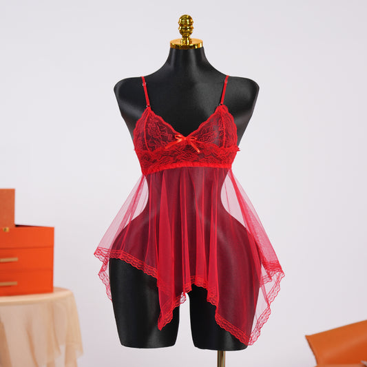 Full-body Lace See-through Top Thong Set