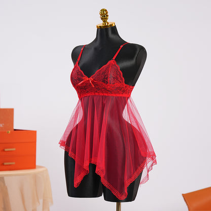 Full-body Lace See-through Top Thong Set