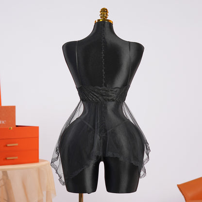 Full-body Lace See-through Top Thong Set