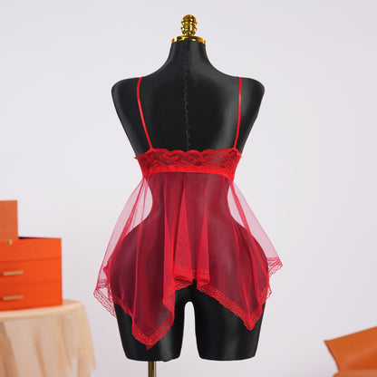 Full-body Lace See-through Top Thong Set