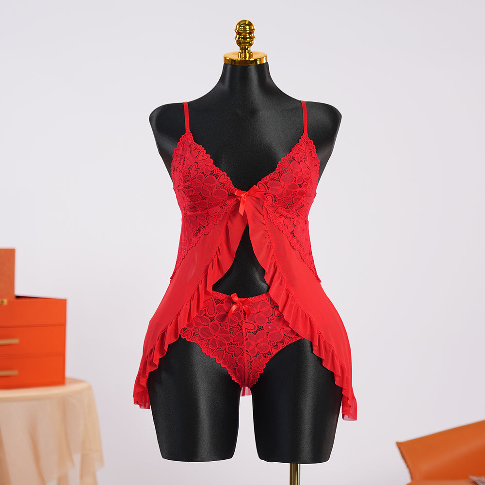 Red Full-body Lace Top Panty Set