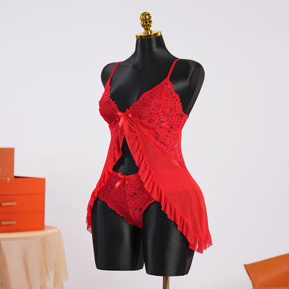 Red Full-body Lace Top Panty Set