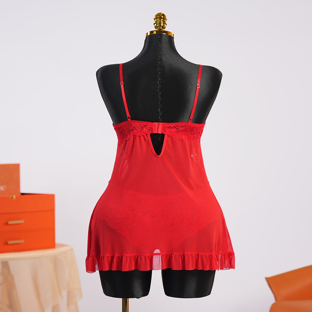 Red Full-body Lace Top Panty Set