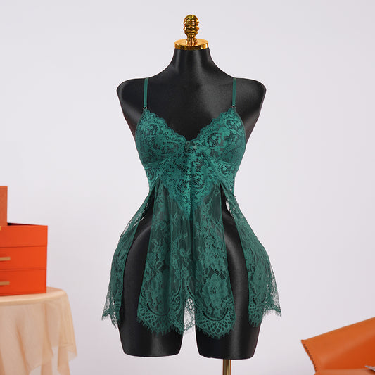 Green Lace See-through Top Thong Set