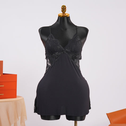 Lace V-Neck Chemise with Adjustable Spaghetti Straps