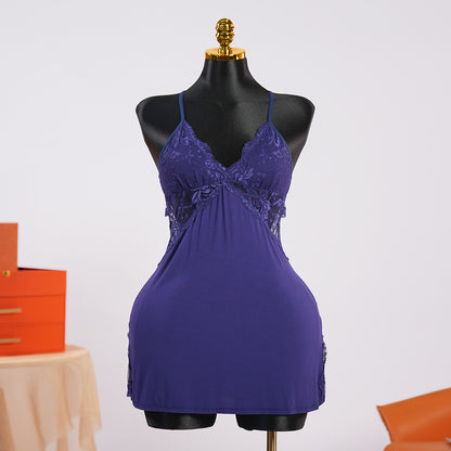 Lace V-Neck Chemise with Adjustable Spaghetti Straps