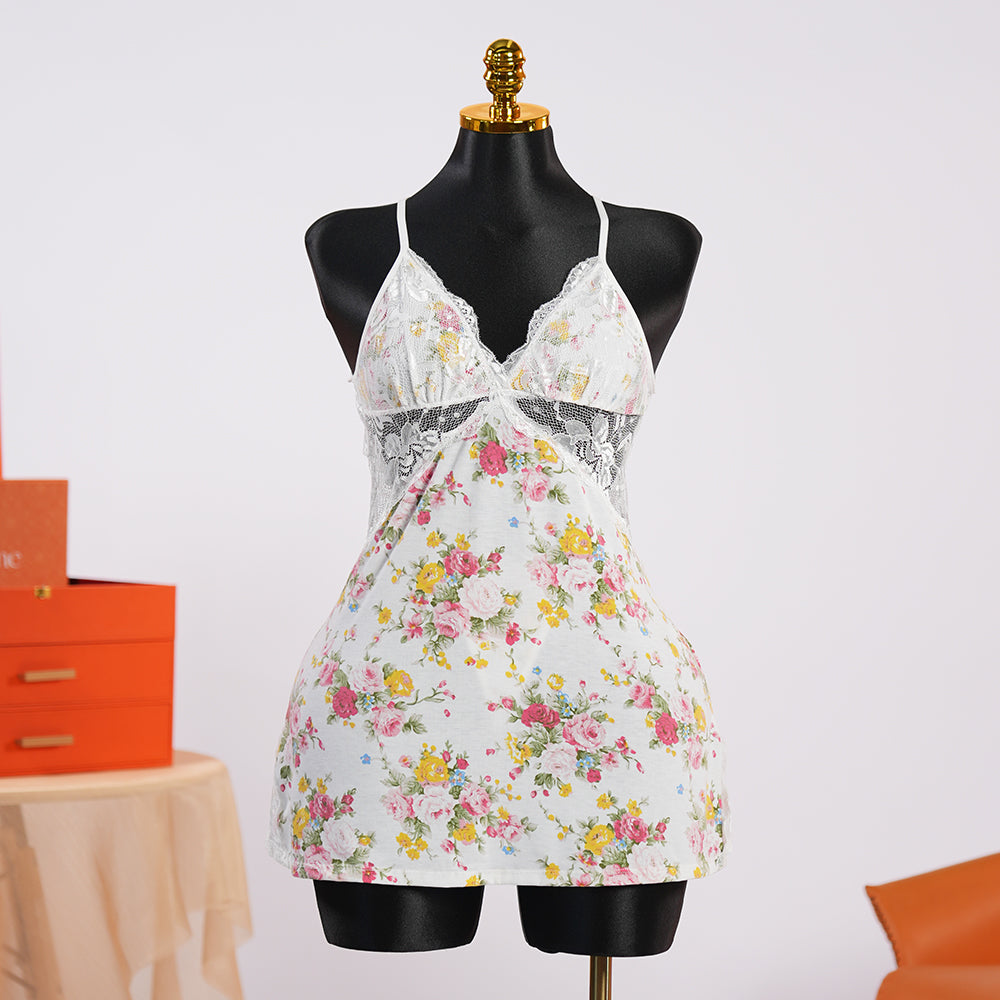 Lace V-Neck Chemise with Adjustable Spaghetti Straps