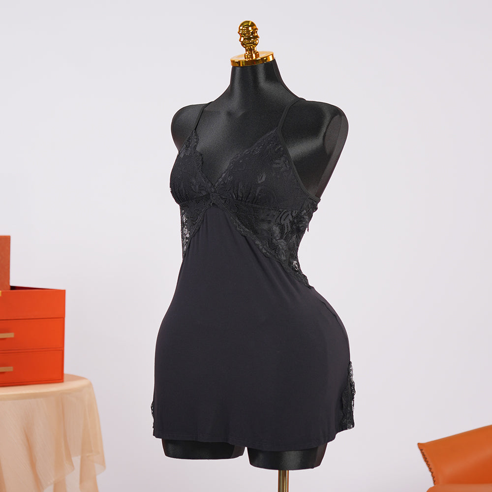 Lace V-Neck Chemise with Adjustable Spaghetti Straps