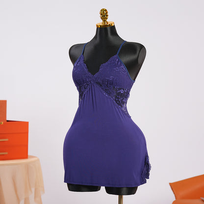Lace V-Neck Chemise with Adjustable Spaghetti Straps