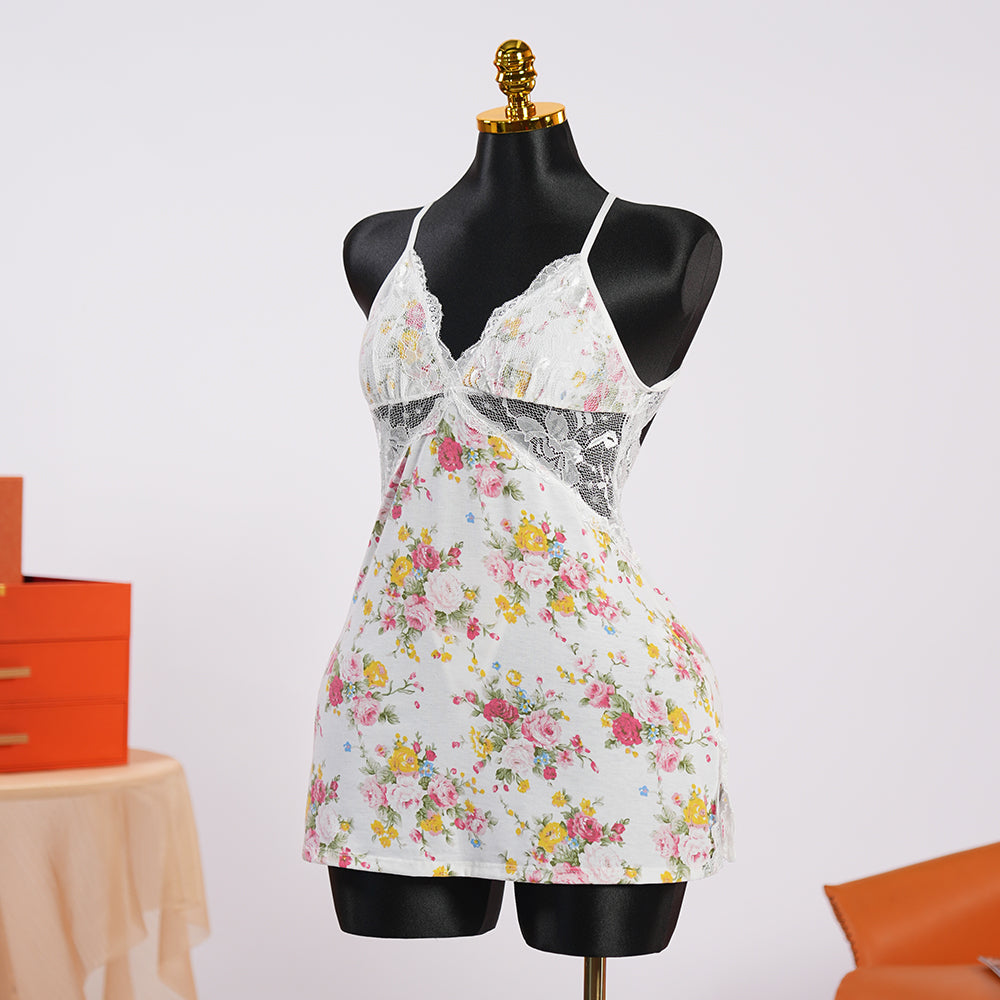 Lace V-Neck Chemise with Adjustable Spaghetti Straps