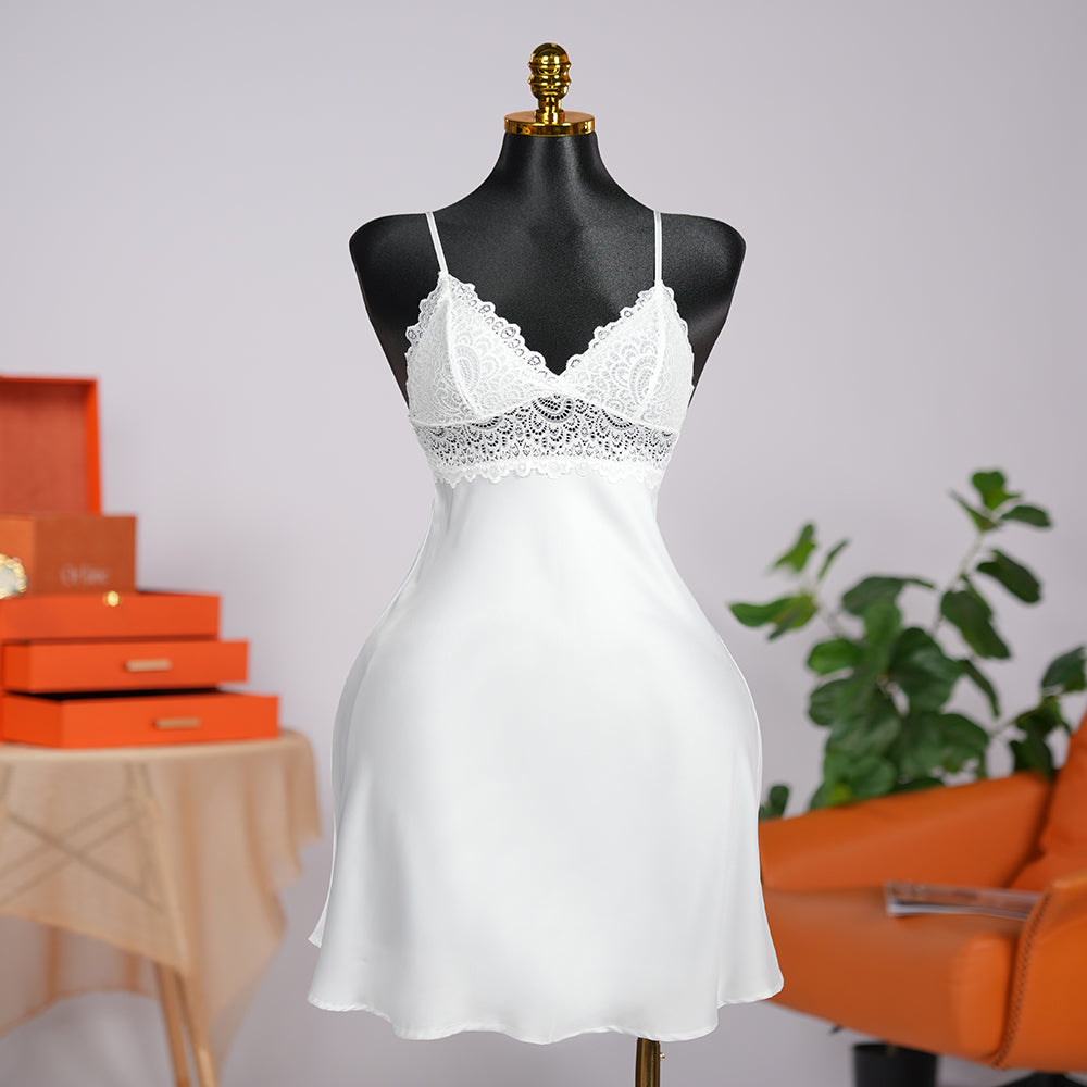 Spaghetti Strap Lace Backless Satin Dress