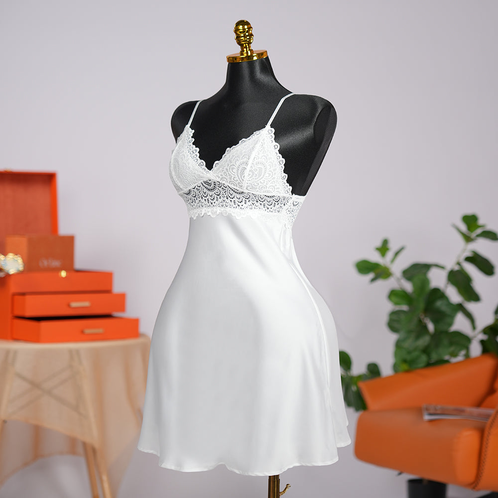 Spaghetti Strap Lace Backless Satin Dress