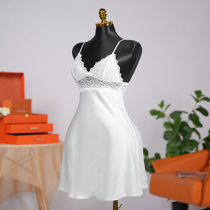 Spaghetti Strap Lace Backless Satin Dress