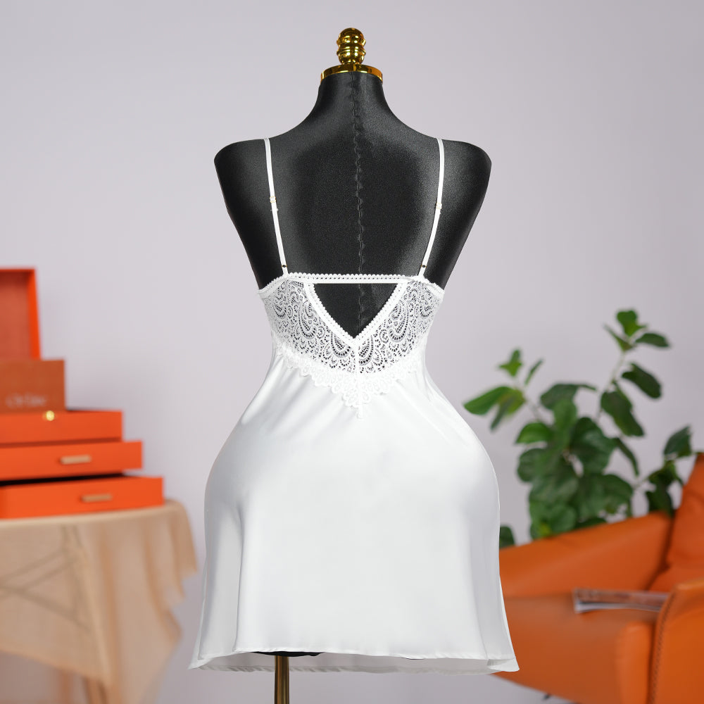 Spaghetti Strap Lace Backless Satin Dress