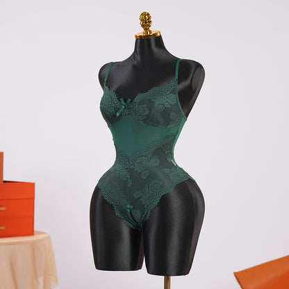 Green Floral Lace Mesh Bodysuit