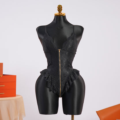Lace Bodysuit With Zipper Crotch