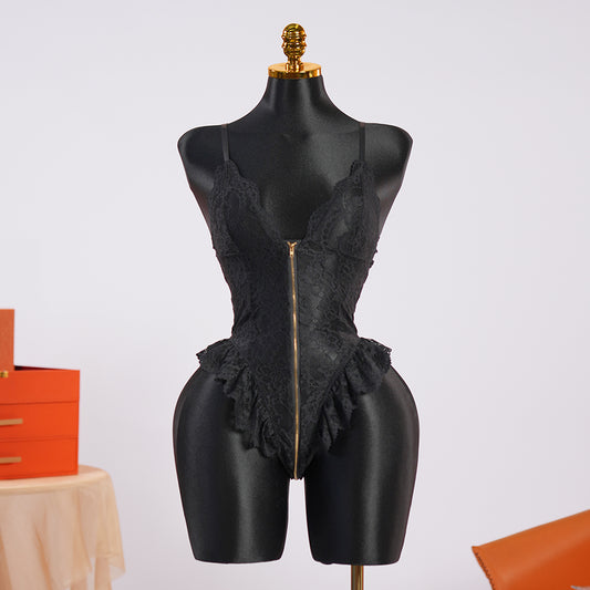 Lace Bodysuit With Zipper Crotch