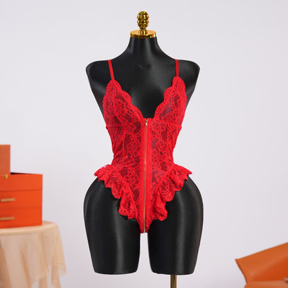 Lace Bodysuit With Zipper Crotch