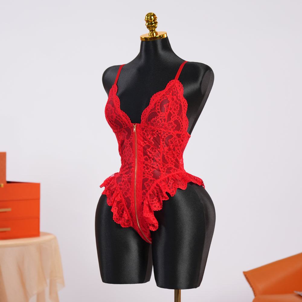 Lace Bodysuit With Zipper Crotch