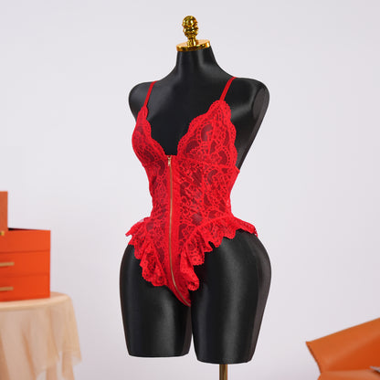 Lace Bodysuit With Zipper Crotch