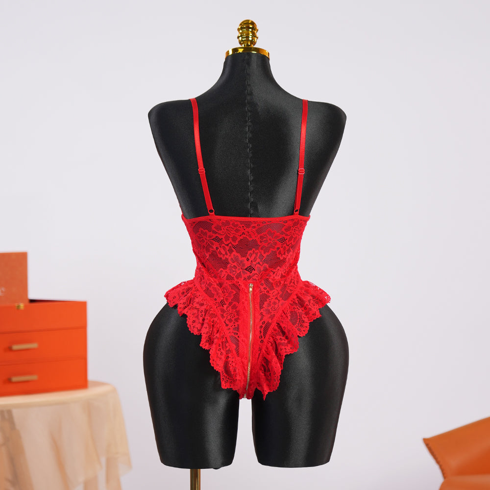 Lace Bodysuit With Zipper Crotch