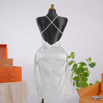 Silk Backless Halter-Neck Dress