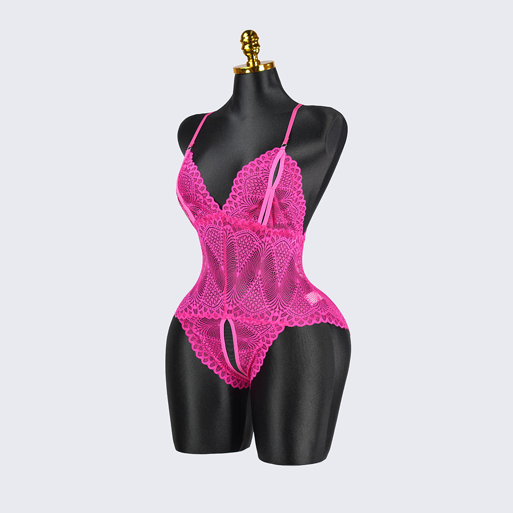 Peach Mesh Lace Lingerie Bodysuit