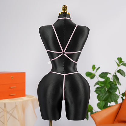 Sexy Pink Lace Embroidery Erotic Seduction Bra Thong Set