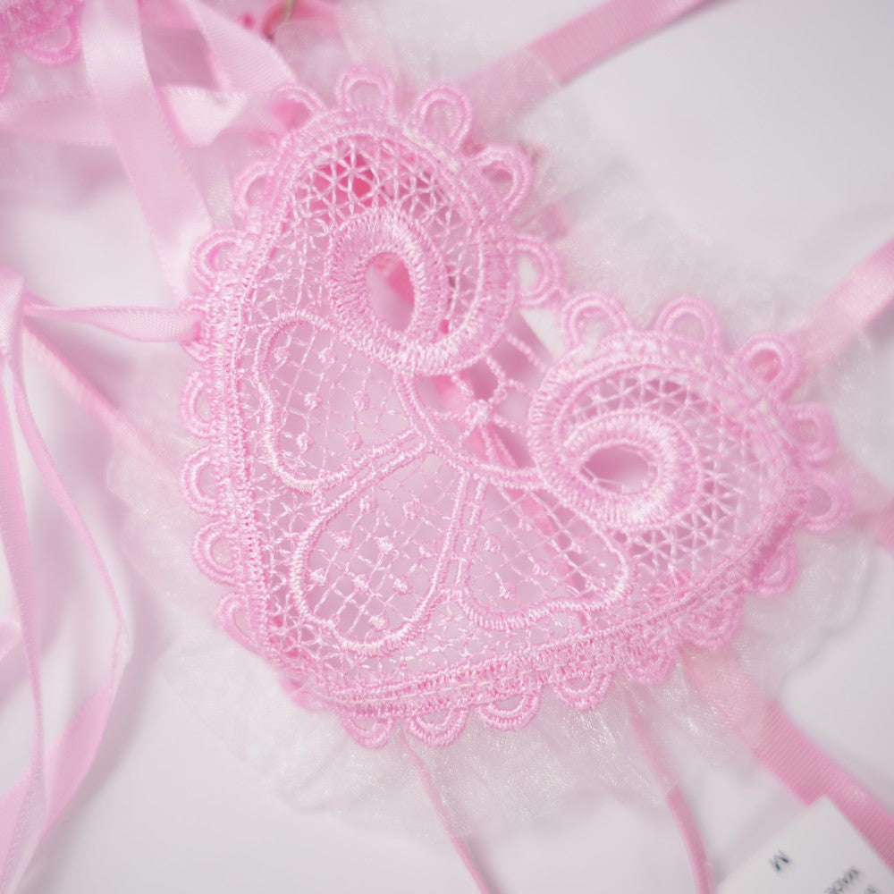 Sexy Pink Lace Embroidery Erotic Seduction Bra Thong Set