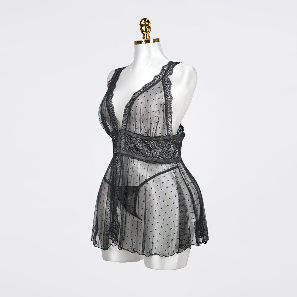 Plus Size Black Babydoll Panty Set