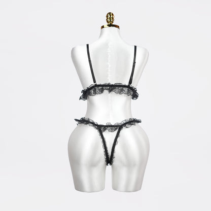 Plus Size Bow Accent Black Bra Panty Set