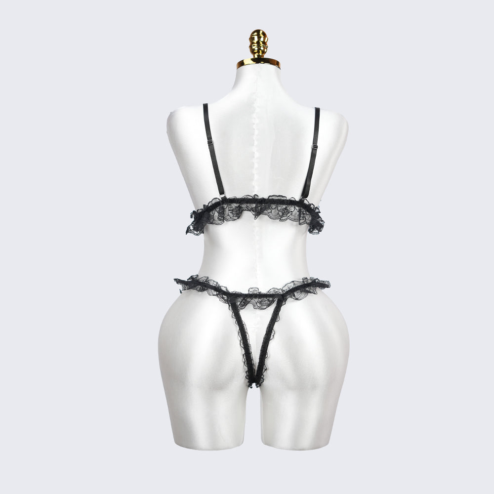 Plus Size Bow Accent Black Bra Panty Set