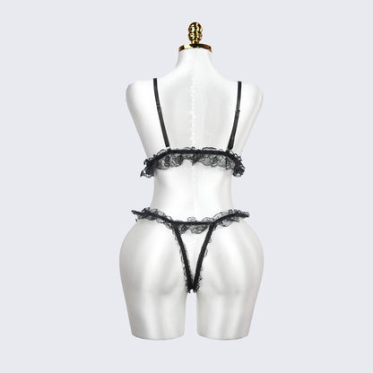 Plus Size Bow Accent Black Bra Panty Set